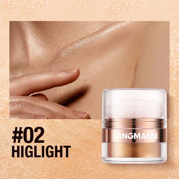 LEBONYARD 4g Pearly Highlighter Loose Powder Portable Sponge Tip Body & Face Brightening Shimmer Highlight Powder