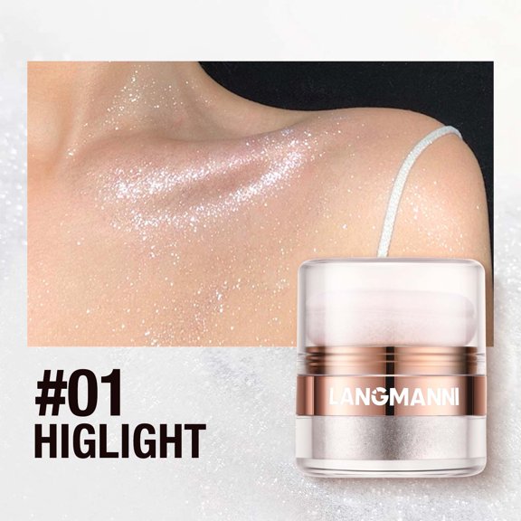 LEBONYARD 4g Pearly Highlighter Loose Powder Portable Sponge Tip Body & Face Brightening Shimmer Highlight Powder