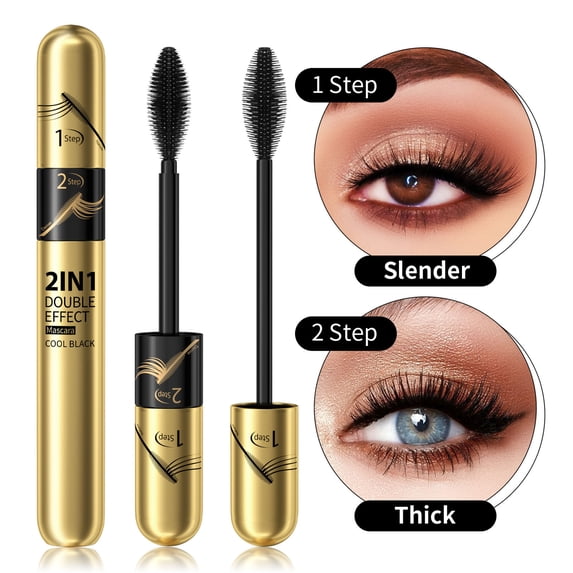 LEBONYARD 9g 2 in 1 4D Mascara, Volumizing Lengthening Curling Sweatproof Long Lasting Smudge Proof Eyelash Makeup