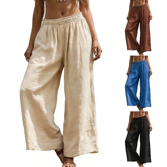 LEBONYARD Black Sweatpants Women,Women's Casual Loose Linen Solid Color Casual Trousers Black XXL