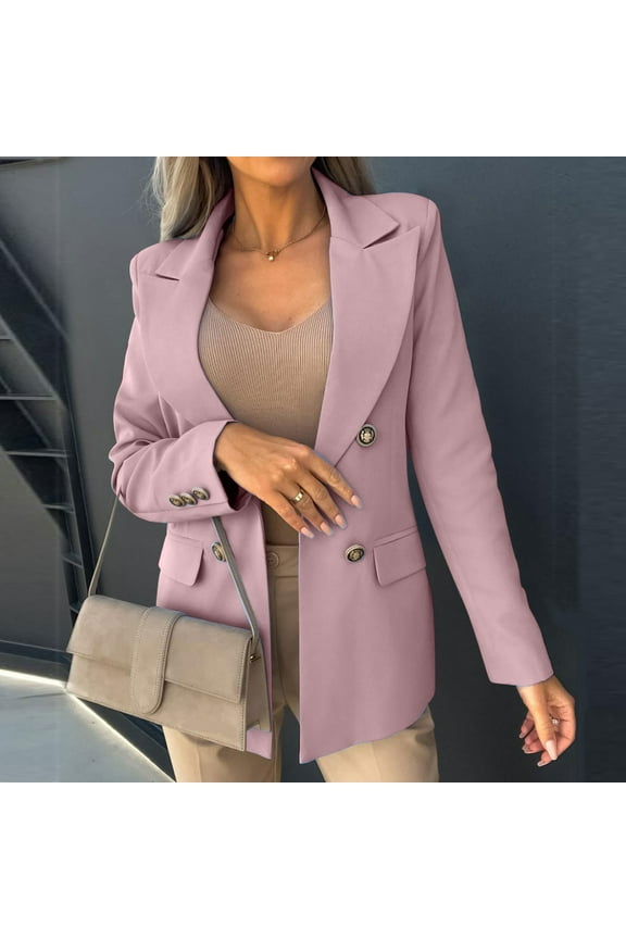 Blazers for Women Clearance,Womens Blazers Plus Size New Fall & Winter,Women Business Attire Solid Color Long Sleeve Cardigan Top Jacket Coat Pink S