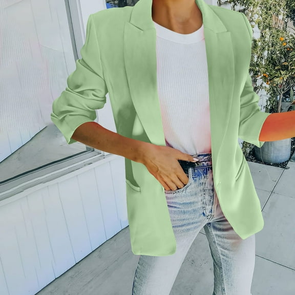 LEBONYARD Blazers for Women Clearance,Womens Casual Blazer Jackets Long Sleeve,Women's Solid Color Long Sleeved Lapel Suit Jacket Long Sleeved Small Suit Temperament Slim Top Jacket Green XXL
