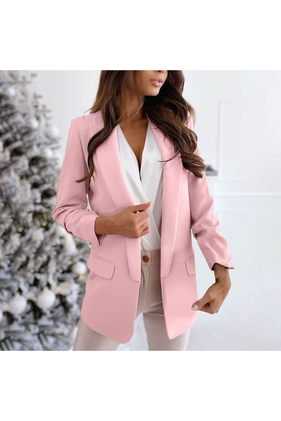 Blazers for Women Clearance,Womens Plus Size Casual Blazer Open Front Summer Fall,Womens Ladies Solid Turn Down Collar Jacket Long Sleeve Coat Outerwear Blazer Pink XL