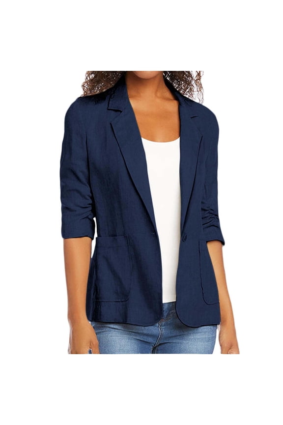 Blazers for Women Suit Jackets Dressy,Womens Coats Clearance under $10, Spring Summer,Fashion Women Turn Down Collar 3/4 Sleeve Casual Coat Cardigan Blouse Dark Blue S