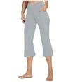 thumbnail image 1 of LEBONYARD Capri Leggings for Women Summer,Women Capris Solid Elastic Waist Pocket Cropped Pants Casual Stretchy Stylish Pants Yoga Sports Casual Flared Pants Gray S, 1 of 8