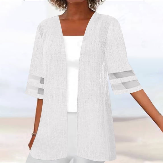 LEBONYARD Cardigan Sweaters for Women Dressy,Women Fashion Cardigan Up Casual Solid Color Half Sleeve Hoodeless Tops White XXL