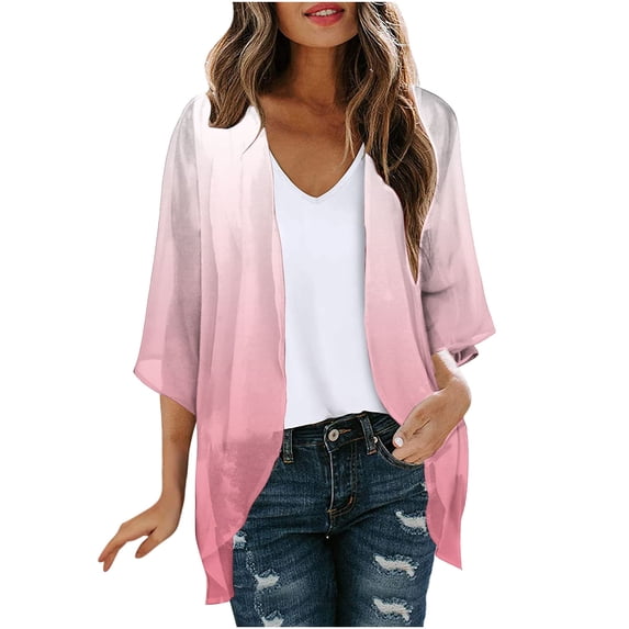 LEBONYARD Cardigans for Women Plus Size for Summer,Open Front Cardigans for Women New Trendy,Women's Long Sleeve Printing Casual Tops Blouse with Pocket Cardigan Pink S