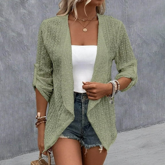 LEBONYARD Cardigans for Women Plus Size for Summer,Womens Cardigans 3/4 Sleeve Fashion Casual,Women's Color Casual Cardigan Llong Sleeve Button Blouse Coat Tops Green L
