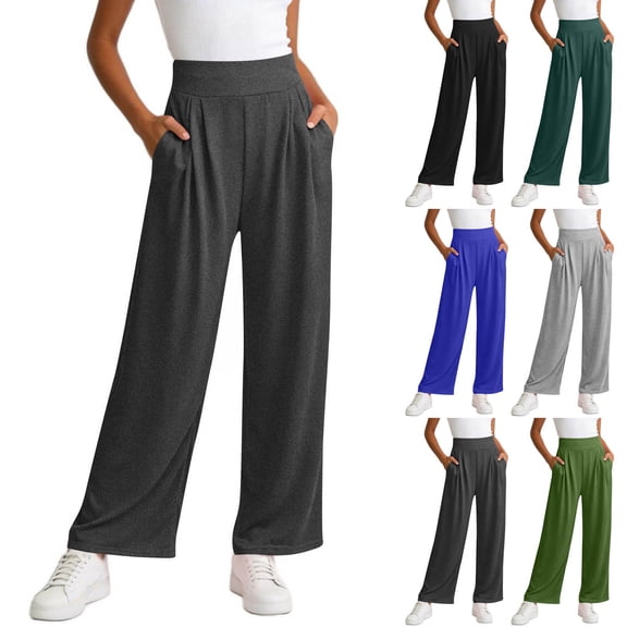 LEBONYARD Cargo Pants,Women's High Waisted Wide-Leg Pants Soft Solid Casual Trousers with Pockets Multiple Colors Army Green XXL