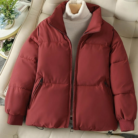 LEBONYARD Clearance Coats for Women Plus Size,Jackets for Women Winter,Womens Fashionable and Winter Stand Collar Short Warm Bread Cotton Jacket Red M