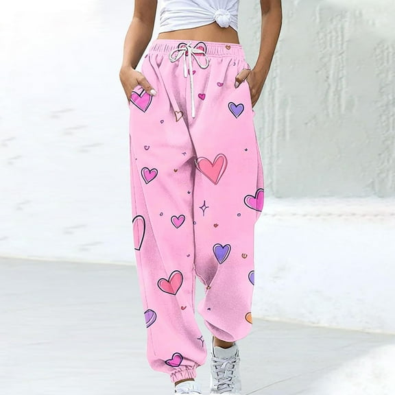 LEBONYARD Clearance Pants for Women Plus Size,Women's Casual Trousers Printing Drawstring Pants Waist Long Pants Sweatpants with Pocket Multicolor XXL