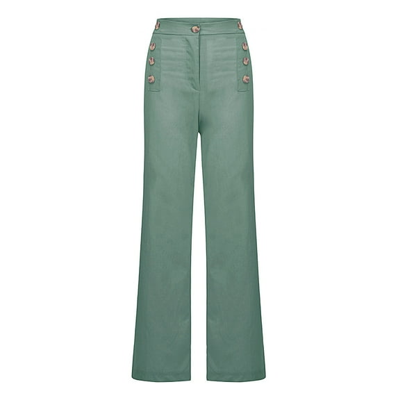 LEBONYARD Clearance Pants for Women under $10,Women Versatile Temperament Comfort Cotton and Linen Solid Button Pants Green S