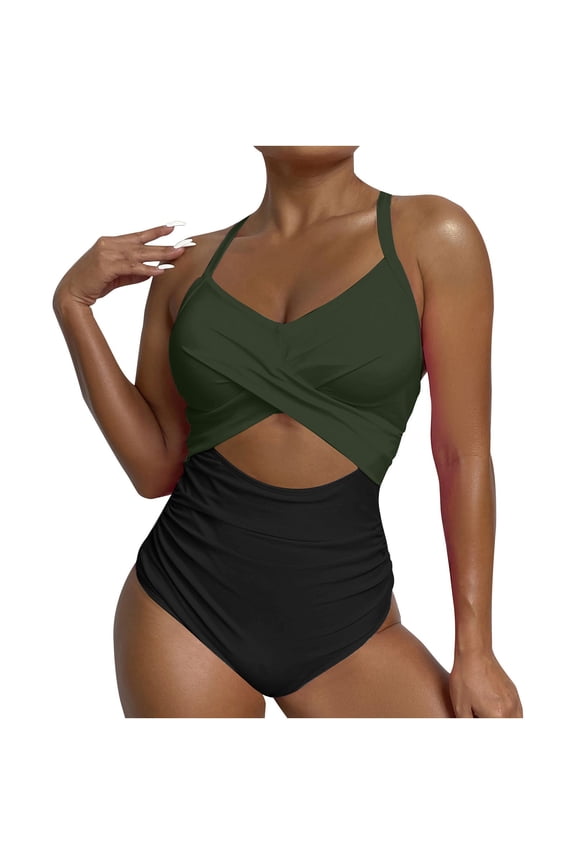 Clearance Swimsuits for Women,Bikinis for Women One Piece 2024 Clearance,Women's New Sexy Big Size Waistless Swimwear Strap Backless Swimsuit Green S