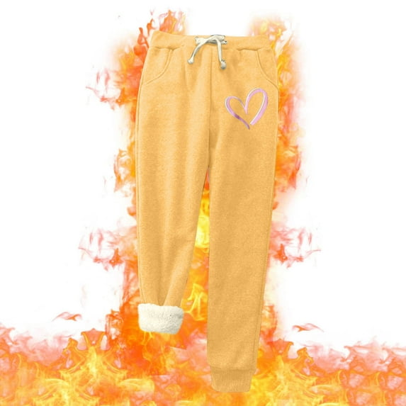 LEBONYARD Clearance Women's Fleece Lined Sweatpants Winter,Women Fashion Casual Printed Span Ladies High Waist Keep Warm Long Pants Full Length Pants Leggings Yellow M