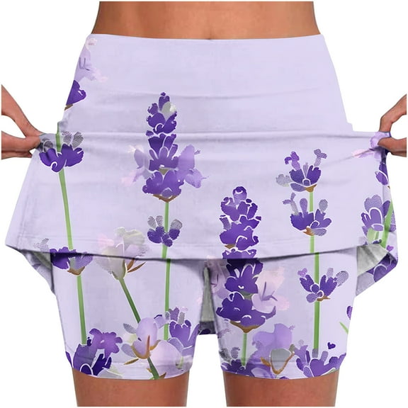 LEBONYARD Clearance Womens Clothing,Women's New Color Mid-waist Skirt Pants Sports Casual Shorts Bottoming Skirt Pants Purple S