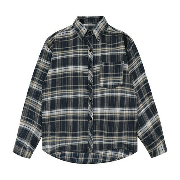 LEBONYARD Coats for Men Big and Tall,Men's Fleece Lined Flannel Shirt Jacket,Men's Casual Personality Checkered Printing Button Lapel Fashion Long Sleeve Shirt. Navy M