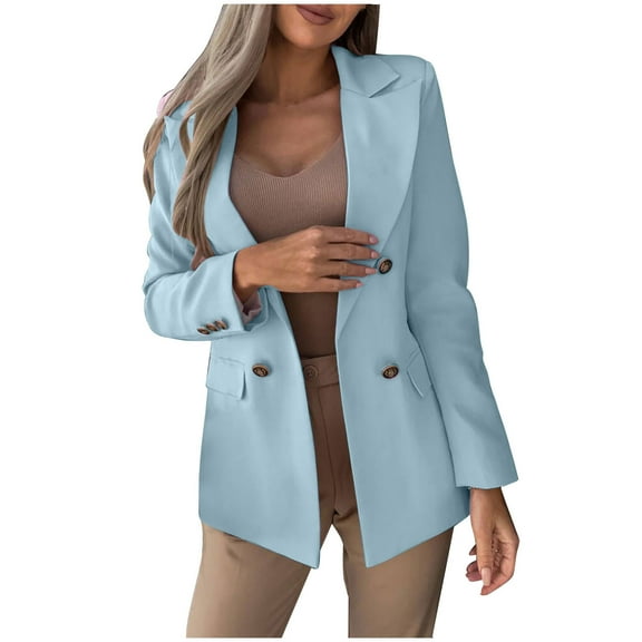 LEBONYARD Cotton Linen Blazer Jacket for Women,Womens Plus Size Casual Blazer Open Front,Women Business Attire Solid Color Long Sleeve Cardigan Top Jacket Coat Light Blue L