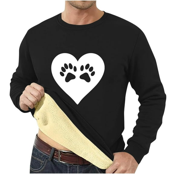 LEBONYARD Crew Neck Henley Men Shirts Long Sleeve,Mens Hoodies Pullover Graphic,Men's Fashion Casual Warm Thick Love Printed Leisure Color Easy Long Sleeve Round-Neck Loose Blouses Shirts Black S