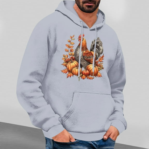 LEBONYARD Crew Neck Henley Men Shirts Long Sleeve,Mens Hoodies Pullover Graphic,Men's Thanksgiving Printed Casual Hooded Long Sleeve Sweatshirt Gray L
