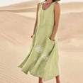 thumbnail image 1 of LEBONYARD Dresses for Women Plus Size,Dresses for Women 2024 Casual Summer,New Women's Sleeveless Cotton and Linen Round Neck Printed Long Dress Green XL, 1 of 8