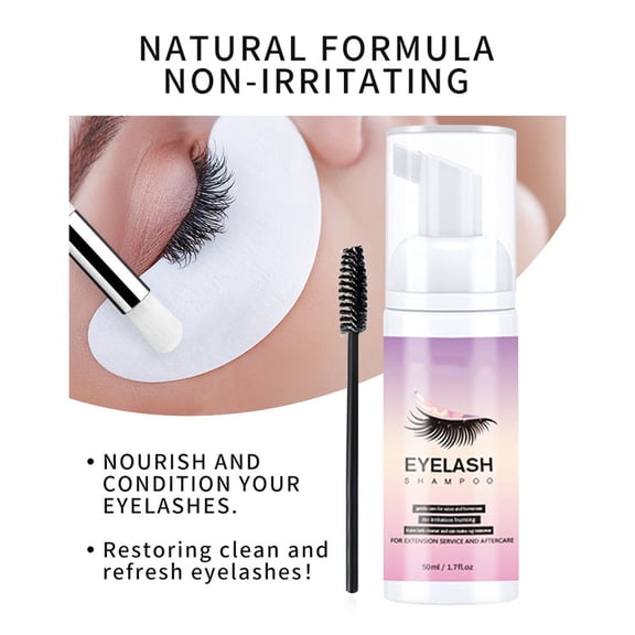 LEBONYARD Eyelash Extension Shampoo Cleanser 50ml with Cleaning Brush, Mild Foam Lash Wash Remover for Salon & Home Lash Care