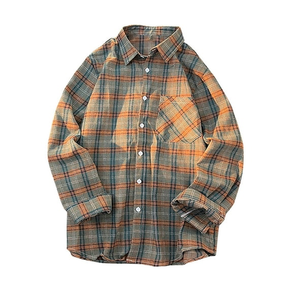 LEBONYARD Flannel Shirt for Men,Men's Casual Personality Checkered Printing Button Lapel Fashion Long Sleeve Cardigan Shirt. Green S
