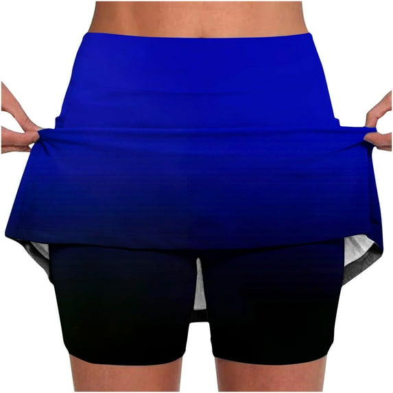 LEBONYARD Golf Skorts for Women with Shorts,Women's Performance Yoga Skort,Women's Gradient Color Mid-waist Skirt Pants Sports Shorts Bottoming Skirt Pants Dark Blue XL