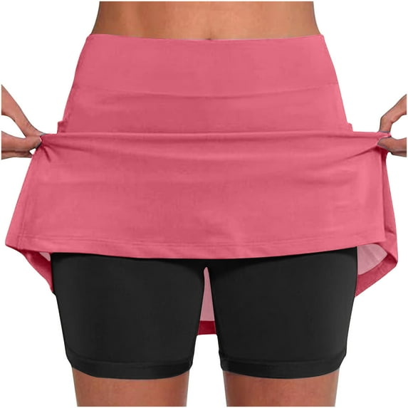 LEBONYARD Golf Skorts for Women,Women's New Color Mid-waist Skirt Pants Sports Shorts Bottoming Skirt Pants Watermelon Red S