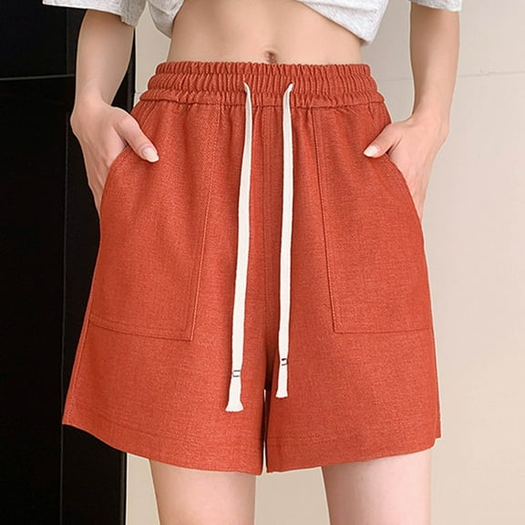 LEBONYARD High Waist Yoga Shorts for Women,Fashion Women Sweat Shorts Summer Casual Loose Solid High Waist Short Pants Orange S