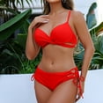 thumbnail image 1 of LEBONYARD High Waisted 2 Piece Bikini Set,Women Solid Color Blackless Strap Bikini Swimsuit Red M, 1 of 7