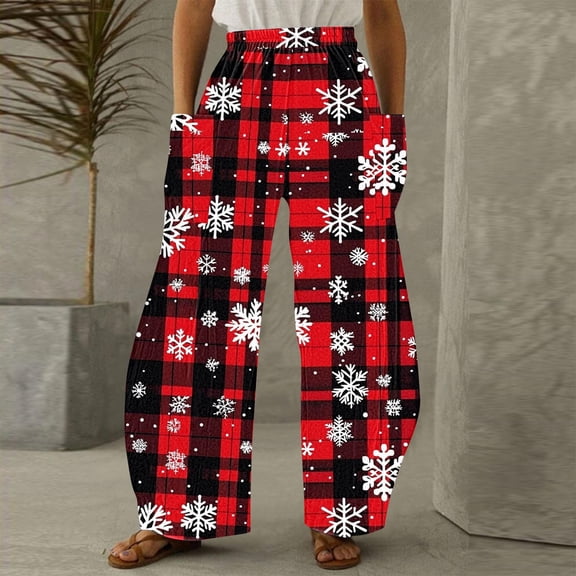 LEBONYARD High Waisted Flowy Wide Leg Pants for Women,Pants for Women under $10,Women Casual Printing Pockets Elastic Mid-Waist Comfortable Wide-Legged Loose Pants Multicolor S