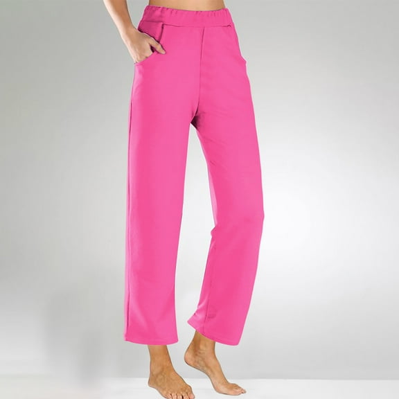 LEBONYARD High Waisted Flowy Wide Leg Pants for Women,Pants for Women under $10,Womens Cropped Pants Gradient Summer Beach Pants Crop Wide Leg Pants Loose Yoga with Pockets Pink S