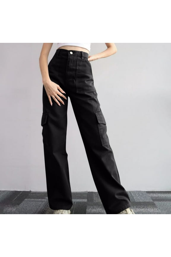 High Waisted Flowy Wide Leg Pants for Women,Clearance Pants for Women Plus Size,Women's Four Season Solid Color 4 Pockets Versatile and Hanging Straight Leg Suit Pants Long Pants Black M