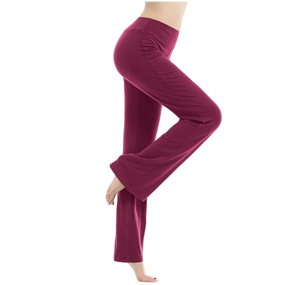 LEBONYARD High Waisted Flowy Wide Leg Pants for Women,Clearance Pants for Women Plus Size,Women's Loose High Waist Wide Leg Pants Workout Out Leggings Casual Trousers Yoga Gym Pants Wine M