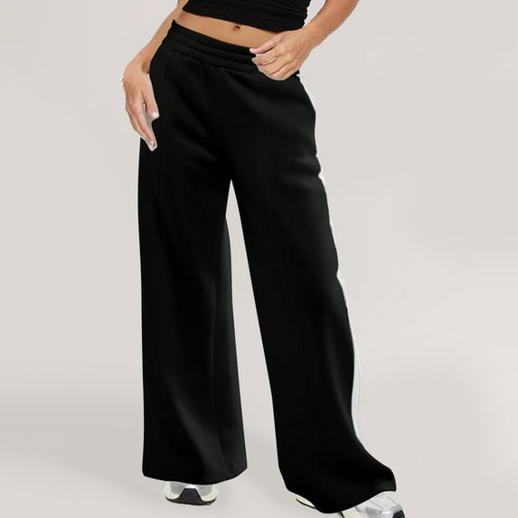 LEBONYARD High Waisted Flowy Wide Leg Pants for Women,Women's Casual Pants Fitness Pants Solid Color Plus Size Running Fitness Wide-leg Pants Sports Pants Black XXXL