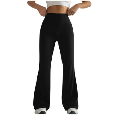 LEBONYARD High Waisted Flowy Wide Leg Pants for Women,Women's Pants Elastic Waist,Women Solid Color Tight Fitting Hip Shaping Flared Pants Yoga Pants Black S
