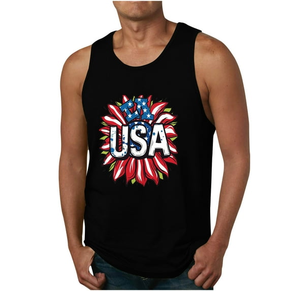 LEBONYARD Independence Day Tee Shirt Mens,Mens Tops Casual Stylish clearance,Men's Print Tank Top Casual Sports Sleeveless Round Neck T-shirt Tank Top Black XXXXXXL