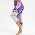 thumbnail image 1 of LEBONYARD Knee Length Leggings for Women,Fashion Women Plus Size Lace Printing Splice Elastic Waist Casual Leggings Pants Purple XL, 1 of 8