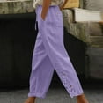 thumbnail image 1 of LEBONYARD Ladies Cropped Trousers Ankle Length Spring Style,Fashion Women's Lace Relaxed Bandage Pocket Button Waist Full Solid Cropped Pants Purple XL, 1 of 5