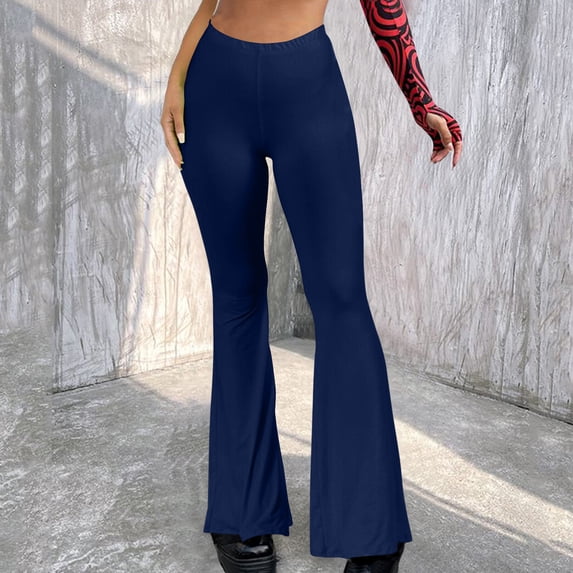 LEBONYARD Leggings for Women with Pockets,Plus Size Pants for Women up to 50% off,Women's Boho Hippie High Waist Wide Leg Long Flared Bell Bottom Pants Navy XL