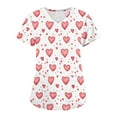 thumbnail image 1 of Valentines Day Womens Nurse Uniforms Summer Love Heart Printed V Neck Breathable Workwear Shirt Short Sleeve Professionals Soft Stretch T-Shirts with Pockets white Large, 1 of 4