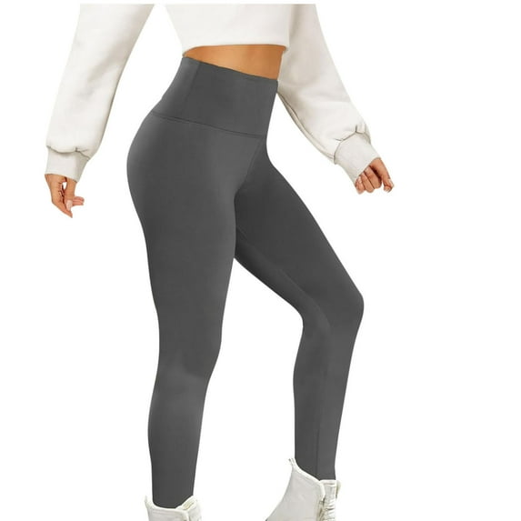 LEBONYARD Leggings for Women,Women's Wintertime Casual Fashion Solid Color High Waist Yoga Fleecing Warm Priming Pants Dark Gray S