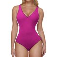 thumbnail image 1 of LEBONYARD Lightweight Quick-Dry One-Piece Sleeveless Swimsuit,Womens Patchwork V-neck Swimsuits Ruched Criss Bathing Suits V Neck Blackless Swimwear Purple XXL, 1 of 8