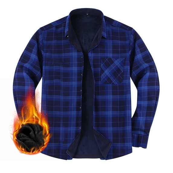 LEBONYARD Lined Jacket Men Big and Tall Plaid Outerwear,Men Casual Button Fleece Warm Long Sleeves Turndown Collar Buttons Pockets Plaid Shirt Blouse Blue S