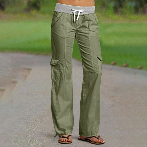 LEBONYARD Linen Pants Women,Women's Comfortable Cropped Leisure Time Pants Color Sweatpants Yoga Pants Army Green L