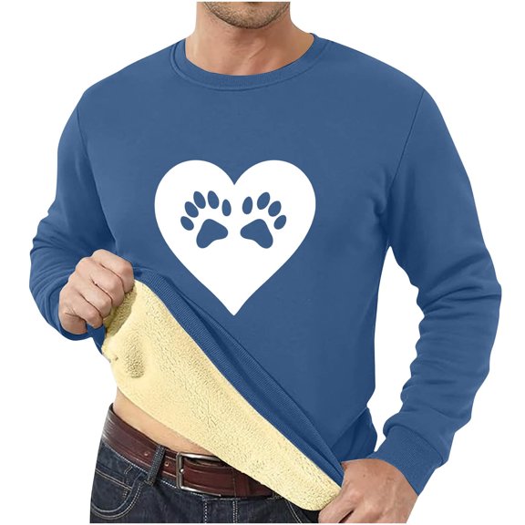 LEBONYARD Long Sleeve Mens Crewneck Sweatshirts,Men's Fashion Casual Warm Thick Love Printed Leisure Color Easy Long Sleeve Round-Neck Loose Blouses Shirts Navy S