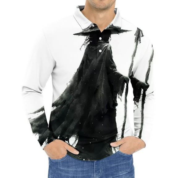 LEBONYARD Long Sleeve Mens Crewneck Sweatshirts,Men's Printed Long Sleeved Turndown Collar Blouse Top Long Sleeve Turndown Collar Blouse Blouses Shirts Black M