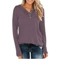 thumbnail image 1 of LEBONYARD Long Sleeve Shirts for Women Fashion,Fall Clothes Womens Tops Long Sleeve Clearance,Women Loose Buttons Casual Long Sleeve Pullover Sweatshirts Tops Blouses Purple M, 1 of 7