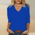 thumbnail image 1 of LEBONYARD Long Sleeve Shirts for Women,Womens Tops 3/4 Sleeve Tunic Clearance 2024 Clearance,Women's Fashion Solid Color Loose T-shirt 3/4 Sleeves Blouse V-Neck Casual Tops Blue S, 1 of 5