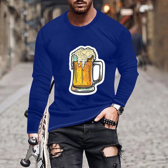 LEBONYARD Men's Cotton Crewneck Tee with Long Sleeves,Mens Clothing under $5.00 Adult,Fashionable Men's Printed Top with Long Sleeved Round Neck and Smiling Face Printed Top/shirt Blue M